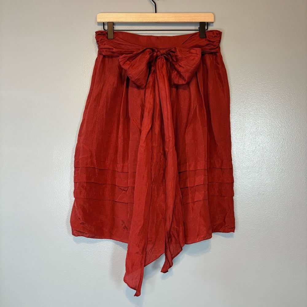 Vera Wang Lavender Label sz 6 Silk Pleated A-Line Skirt Bow Red